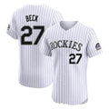 C.Rockies #27 Jordan Beck Player White Limited Elite Home Gdoa Stitched Jerseys