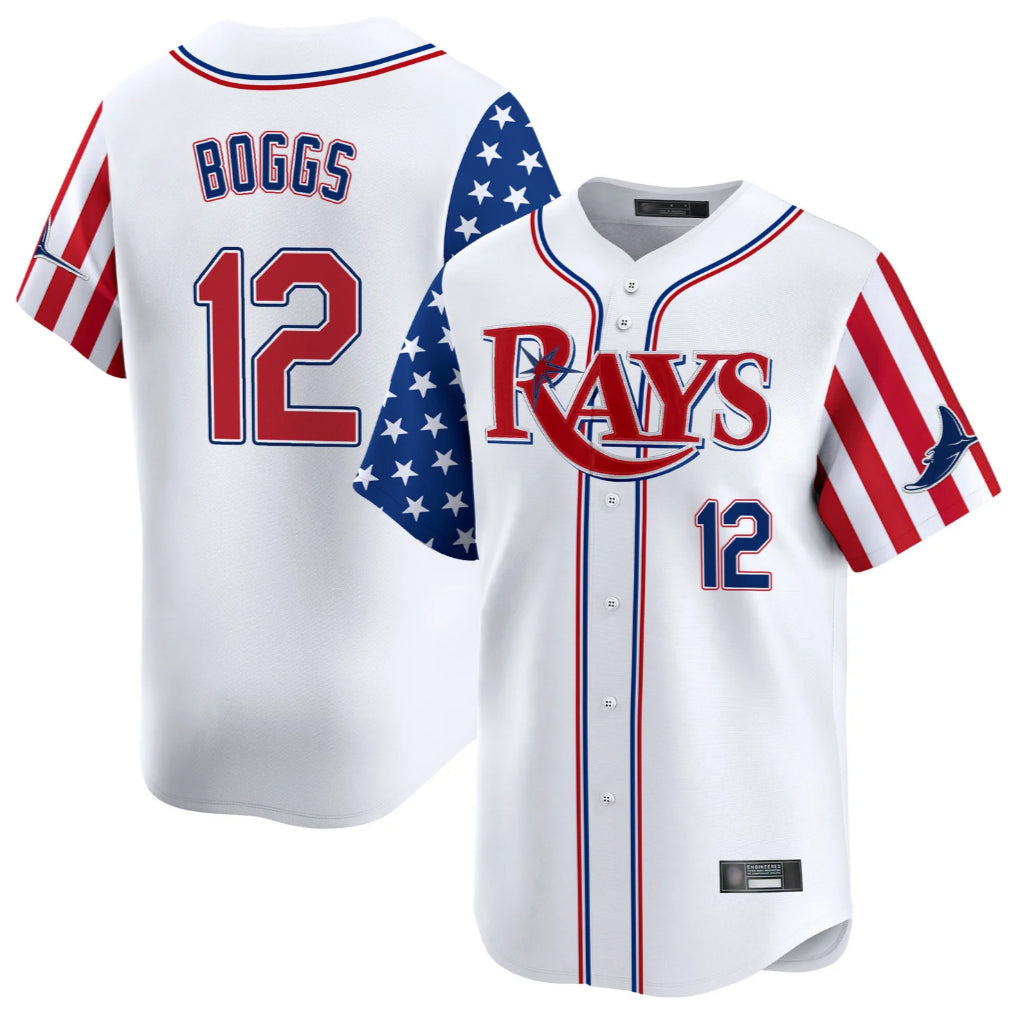 T.Bay Rays #12 Wade Boggs Player White 2025 Independence Day Vapor Premier Limited Stitched Jerseys
