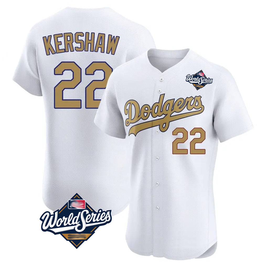 LA.Dodgers #22 Clayton Kershaw Player Gold World Series Limited Elite Home Gdoa Stitched Jerseys