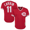 C.Reds #11 Barry Larkin Player Red Mitchell & Ness Throwback Cooperstown Mesh T-shirt Game Gdoa Stitched Jerseys