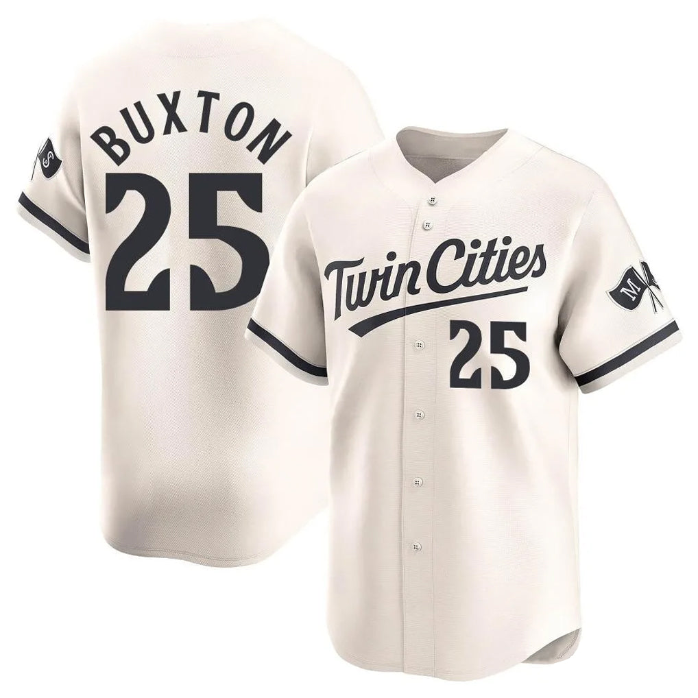 M.Twins #25 Byron Buxton Player Cream Home Limited Gdoa Stitched Jerseys