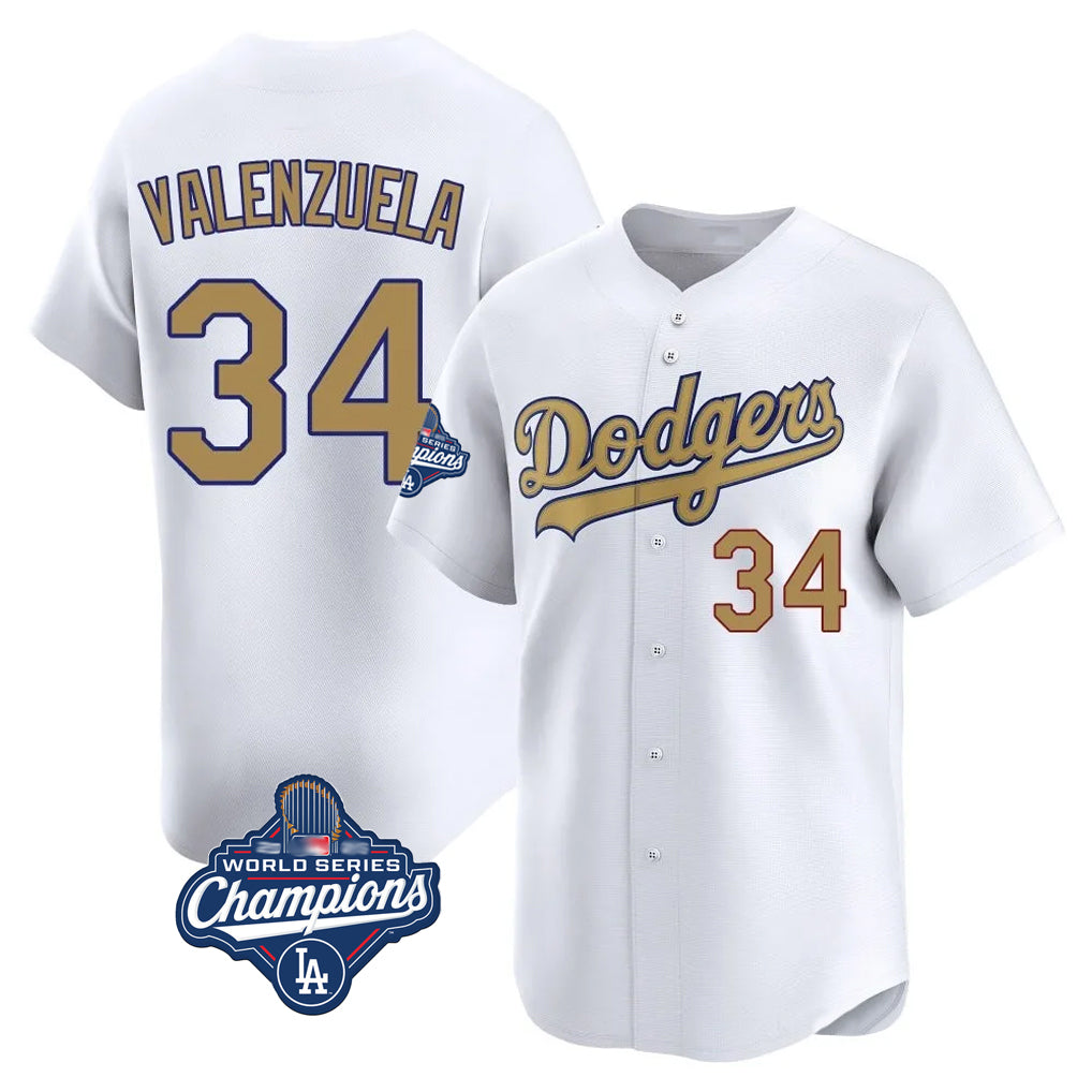 LA.Dodgers #34 Fernando Valenzuela Player Gold World Series Meet Collection Limited Home Gdoa Stitched Jerseys