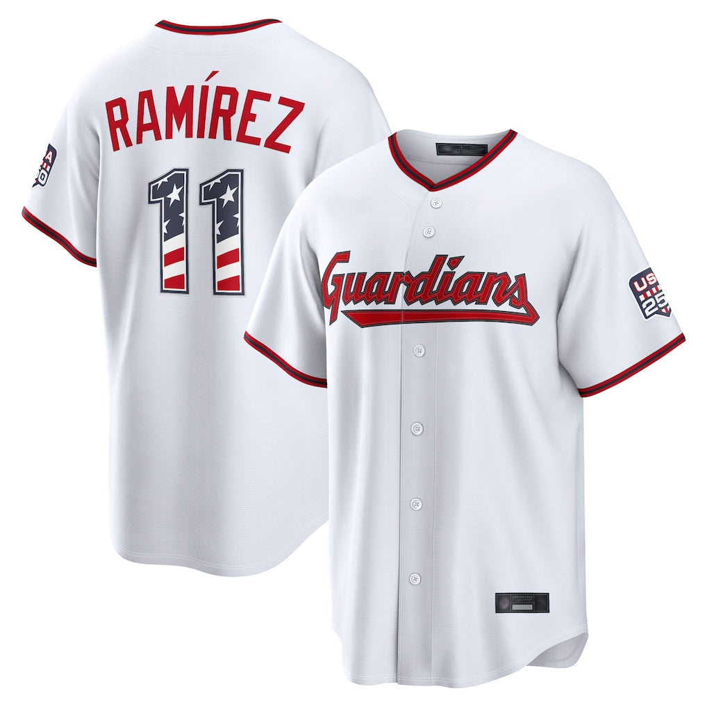 C.Guardians #11 Jose Ramirez Player White USA 250 Fourth of July Limited Elite Home Game Gdoa250Ys Stitched Jerseys