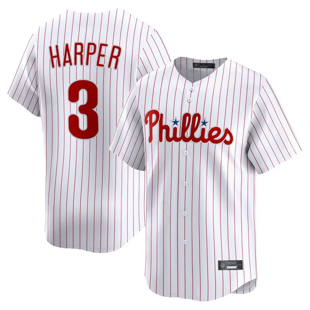 P.Phillies #3 Bryce Harper Player White Home Limited Stitched Jerseys