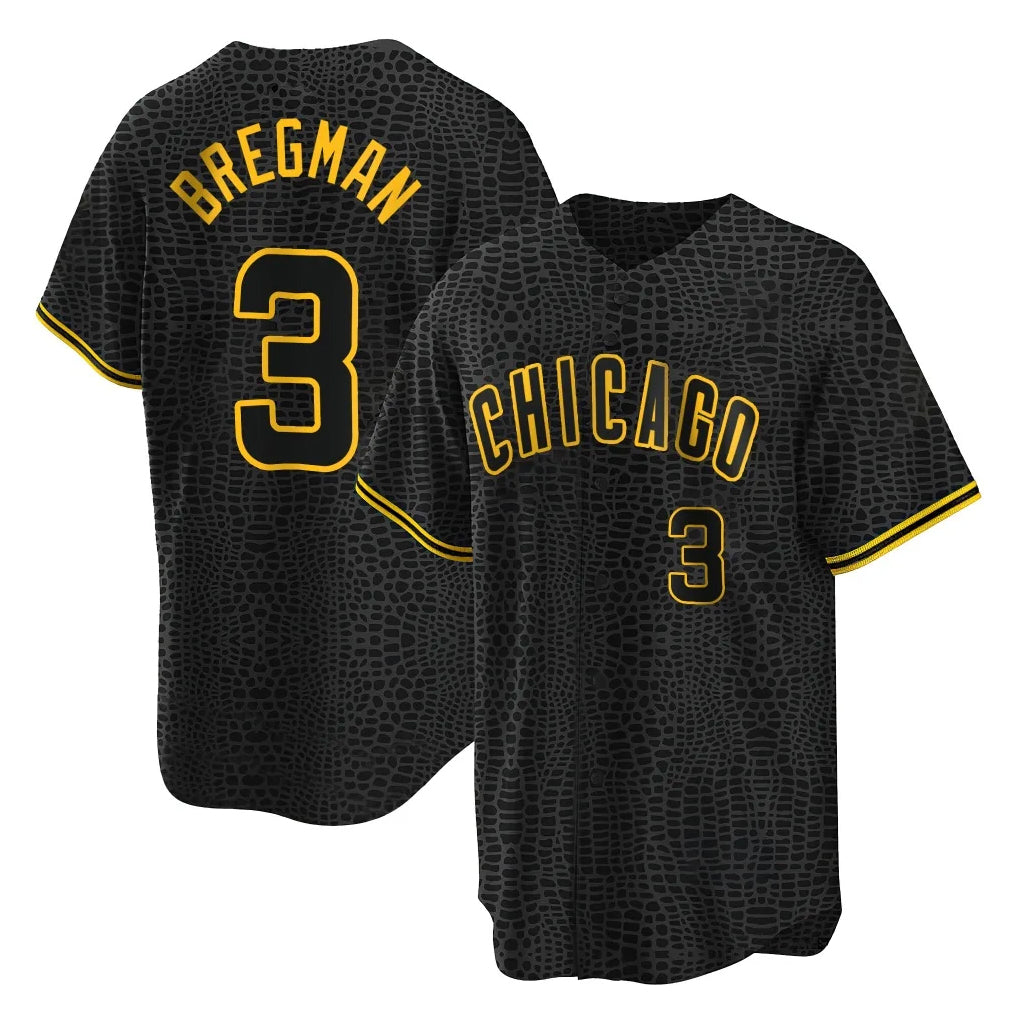 C.Cubs #3 Alex Bregman Player Black Snake Skin City Game Gdoa Stitched Jerseys