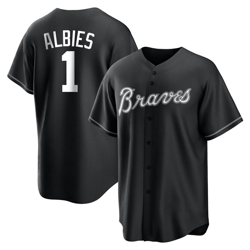 A.Braves #1 Ozzie Albies Player Black Home Game Gdoa Stitched Jerseys