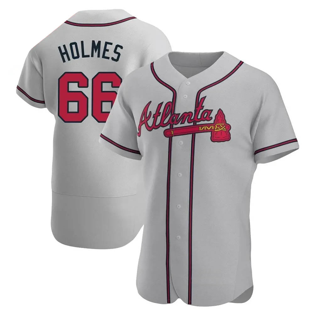 A.Braves #66 Grant Holmes Player Gray Authentic Road Stitched Jerseys