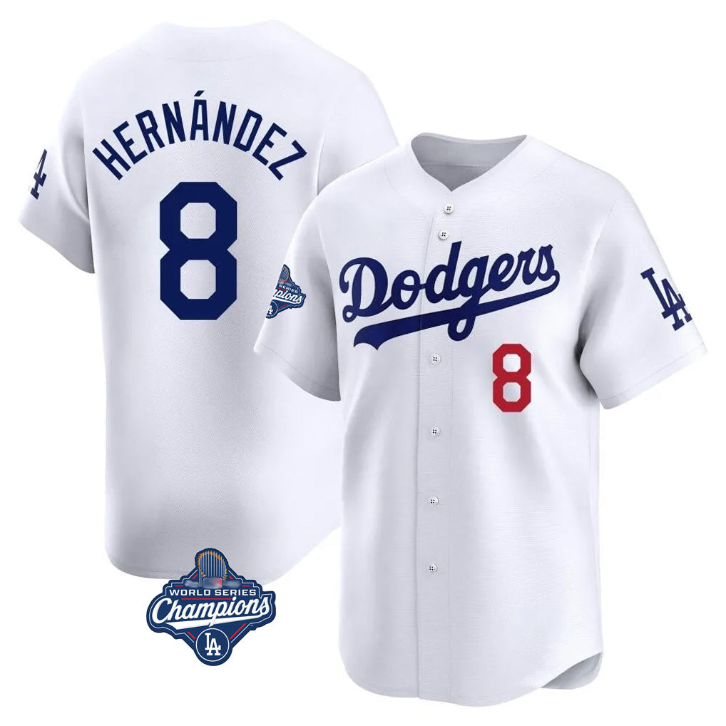 LA.Dodgers #8 Enrique Hern¨¢ndez Player White World Series Meet Limited Home Gdoa Stitched Jerseys