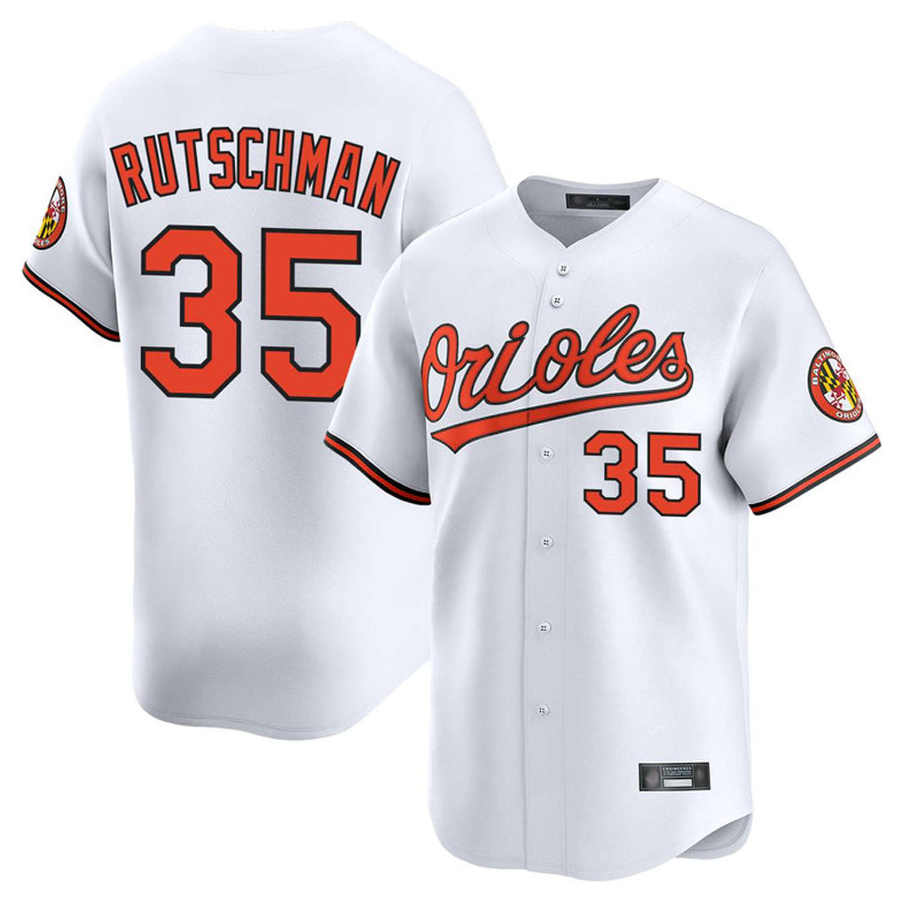 B.Orioles #35 Adley Rutschman Player White Limited Home Game Gdoa Stitched Jerseys