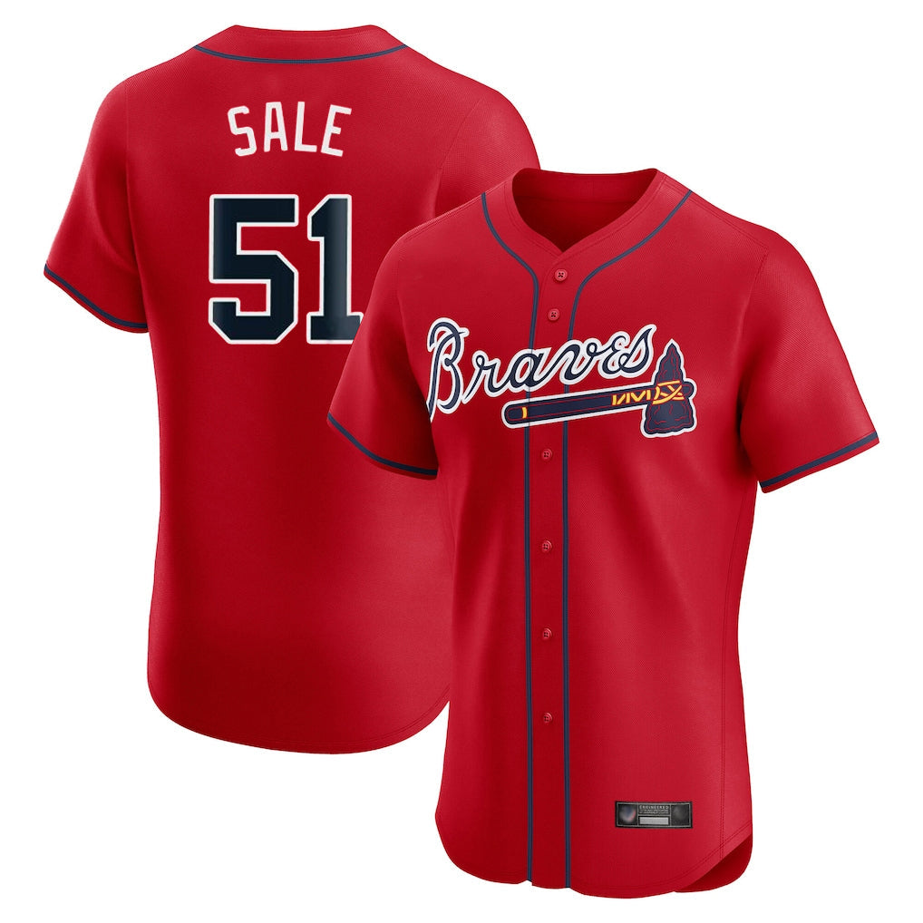 A.Braves #51 Chris Sale Player Red Limited Elite Home Game Gdoa Stitched Jerseys