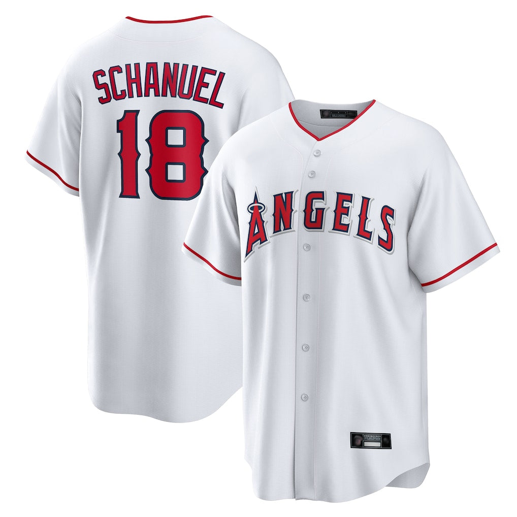LA.Angels #18 Nolan Schanuel Player White Home Game Gdoa Stitched Jerseys