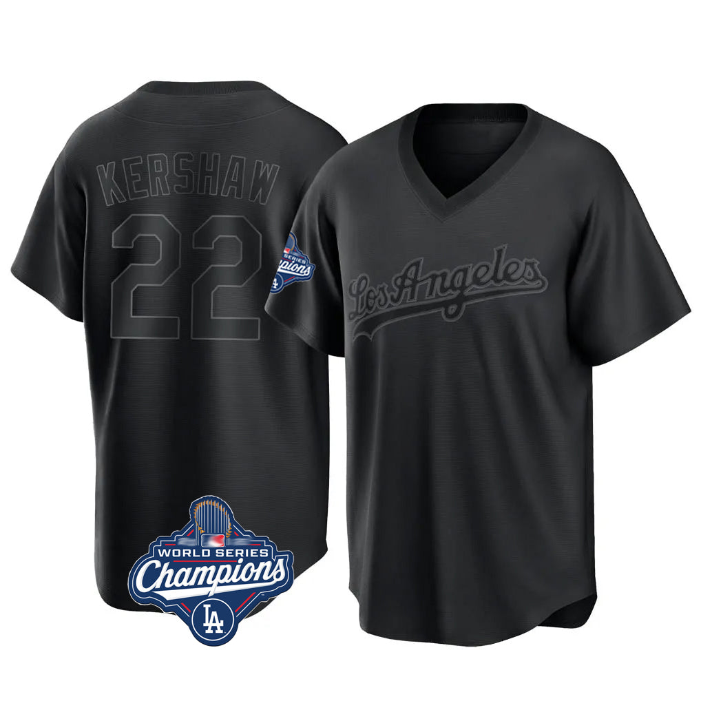LA.Dodgers #22 Clayton Kershaw Player Black World Series Meet Pitch Fashion T-shirt Gdoa Stitched Jerseys