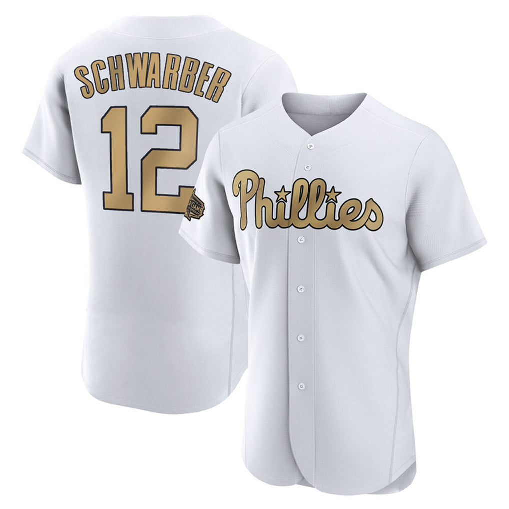 P.Phillies #12 Kyle Schwarber Player Gold All-Star Home Limited Elite Stitched Jerseys