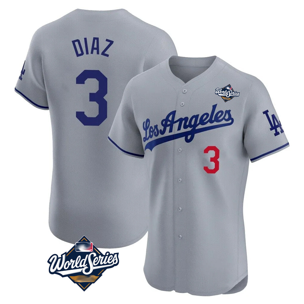 LA.Dodgers #3 Edwin D¨ªaz Player Gray World Series Limited Elite Home Gdoa Stitched Jerseys