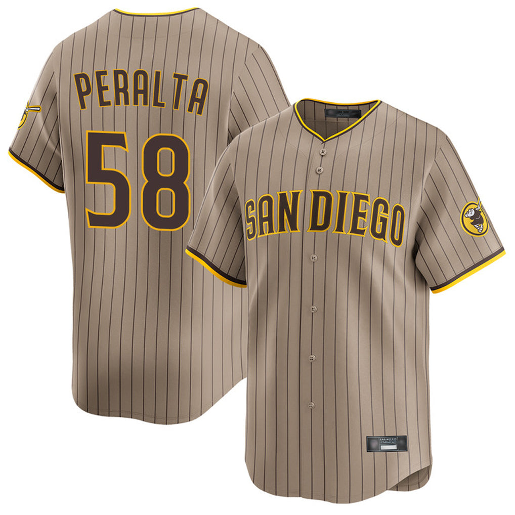 S.Diego Padres #58 Wandy Peralta Player Khaki Home Limited Gdoa Stitched Jerseys