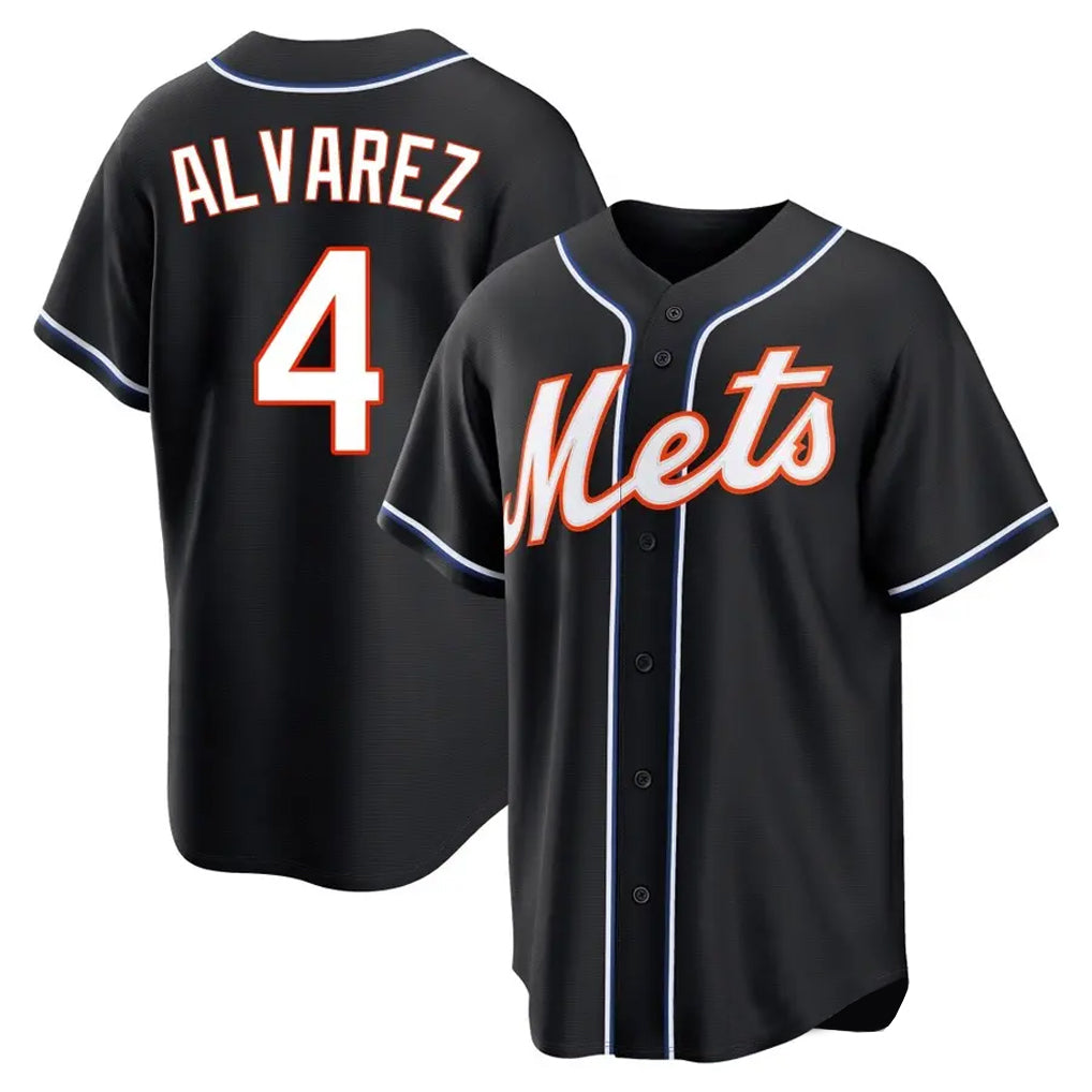 NY.Mets #4 Francisco Alvarez Player Black Fashion Out Game Gdoa Stitched Jerseys