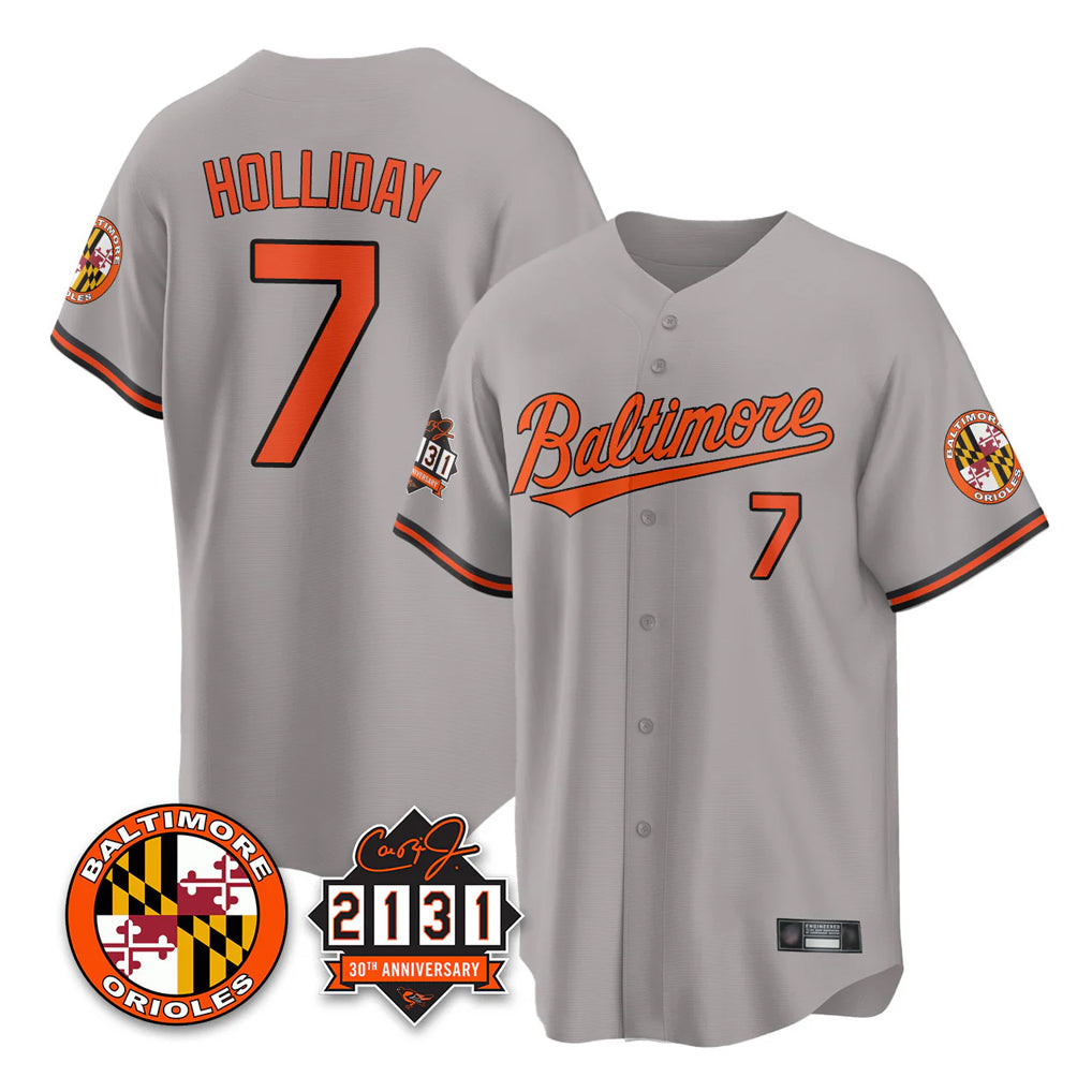B.Orioles #7 Jackson Holliday Player Gray 30th Anniversary of 2131 Home Game Gdoa Stitched Jerseys
