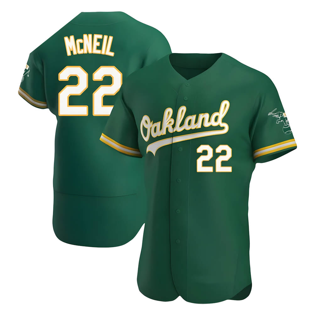 Athletics #22 Jeff McNeil player Green Authentic Kelly Alternate Stitched Jersey