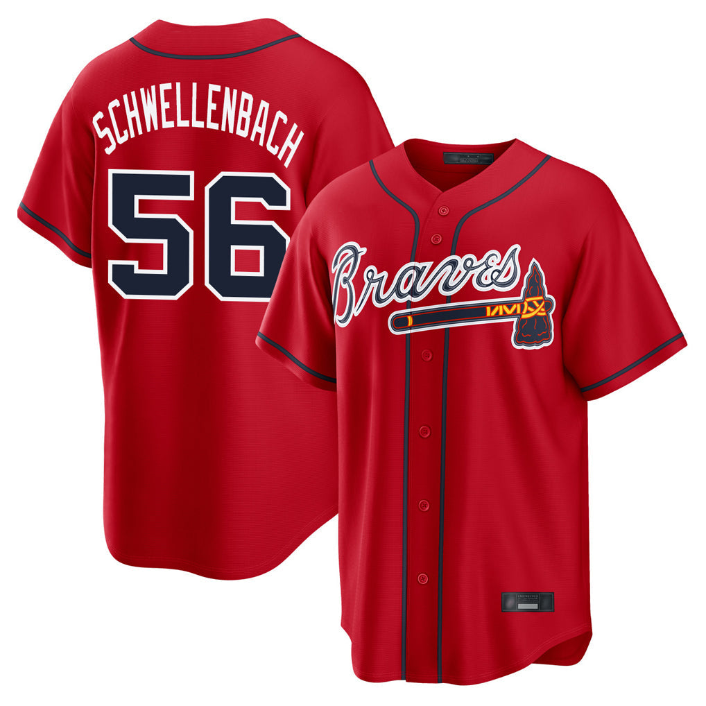 A.Braves #56 Spencer Schwellenbach Player Red Home Game Gdoa Stitched Jerseys