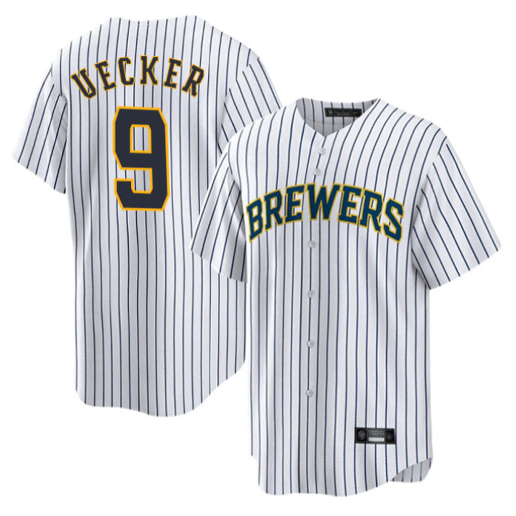 M.Brewers #9 Bob Uecker Player White Stripes Home Game Gdoa Stitched Jerseys