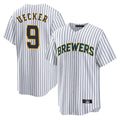 M.Brewers #9 Bob Uecker Player White Stripes Home Game Gdoa Stitched Jerseys