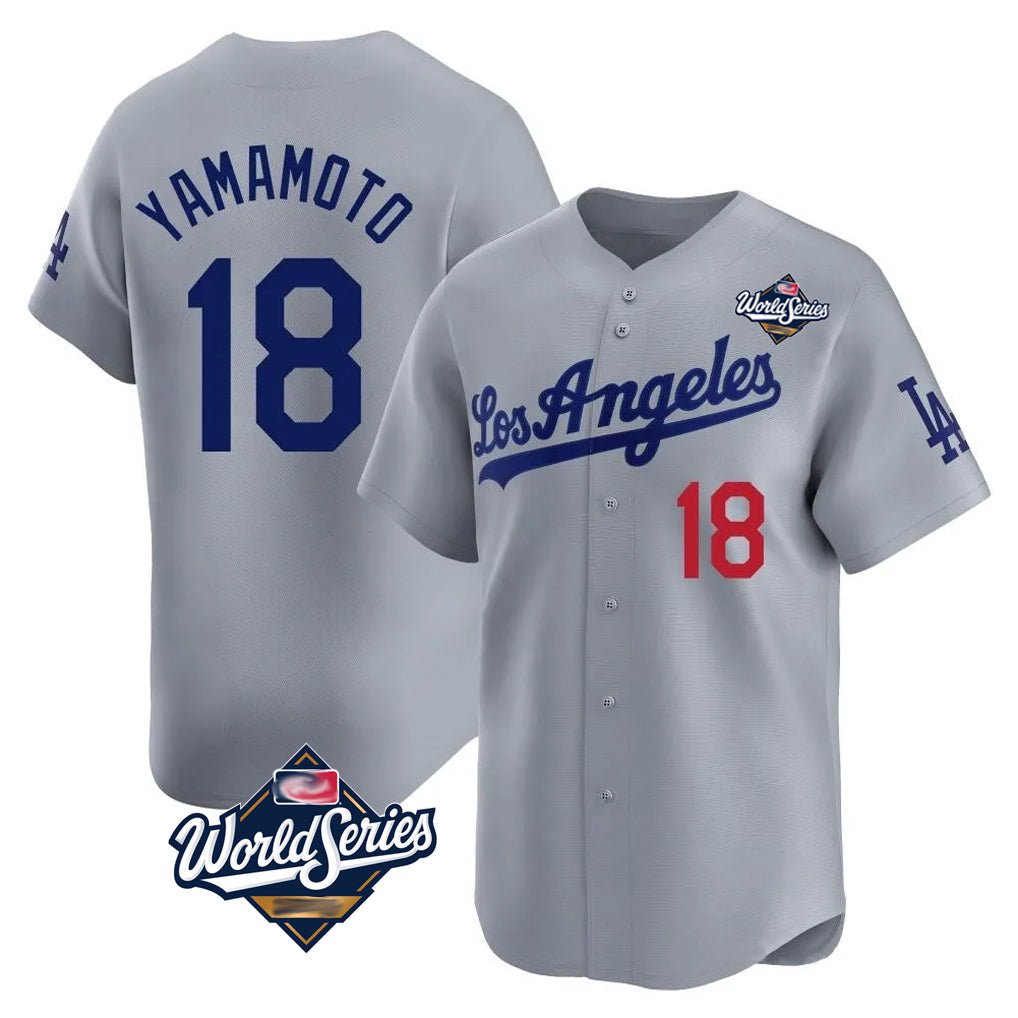 LA.Dodgers #18 Yoshinobu Yamamoto Player Gray World Series Limited Home Gdoa Stitched Jerseys