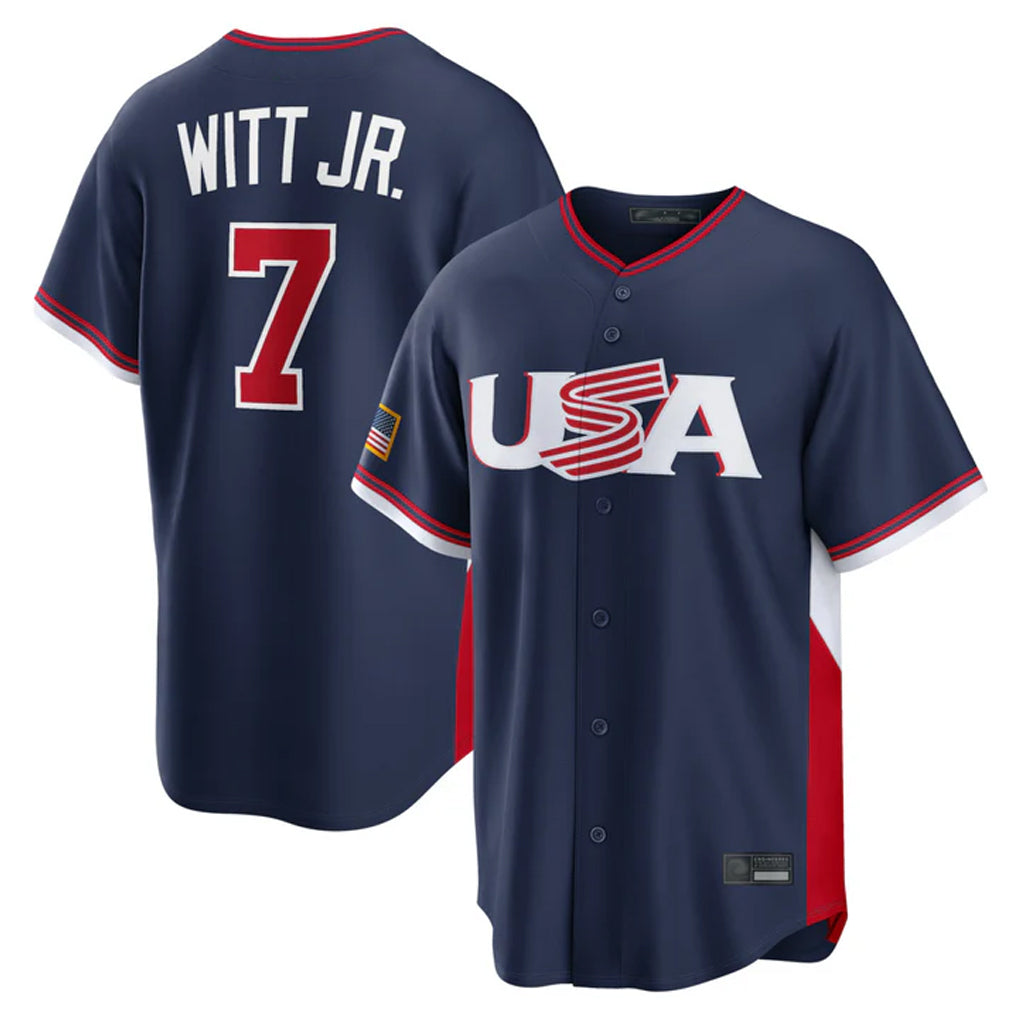 KC.Royals #7 Bobby Witt Jr. Player Navy USA 2026 World Classic Game Gdoa Stitched Jerseys