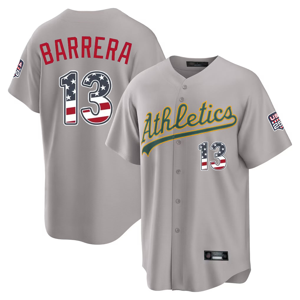 Athletics #13 Luis Barrera Player Gray USA 250 Fourth of July Home Game Gdoa250Ys Stitched Jerseys