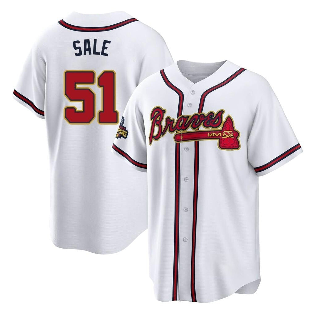 A.Braves #51 Chris Sale Player White Gold Home Game Gdoa Stitched Jerseys