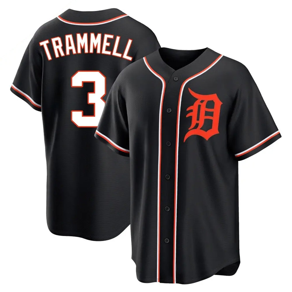 D.Tigers #3 Alan Trammell Player Black Fashion Out Home Game Gdoa Stitched Jerseys