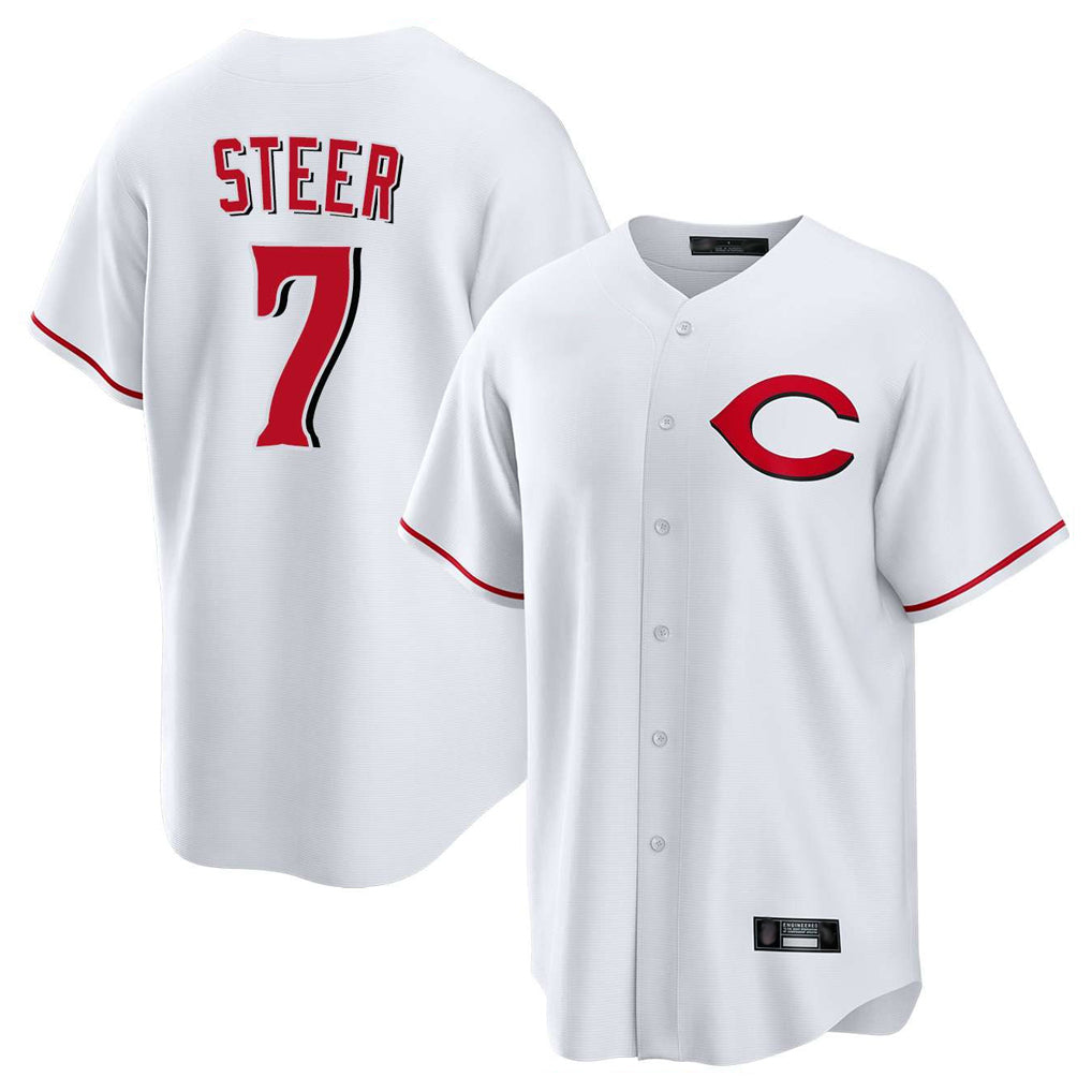 C.Reds #7 Spencer Steer Player White Home Game Gdoa Stitched Jerseys