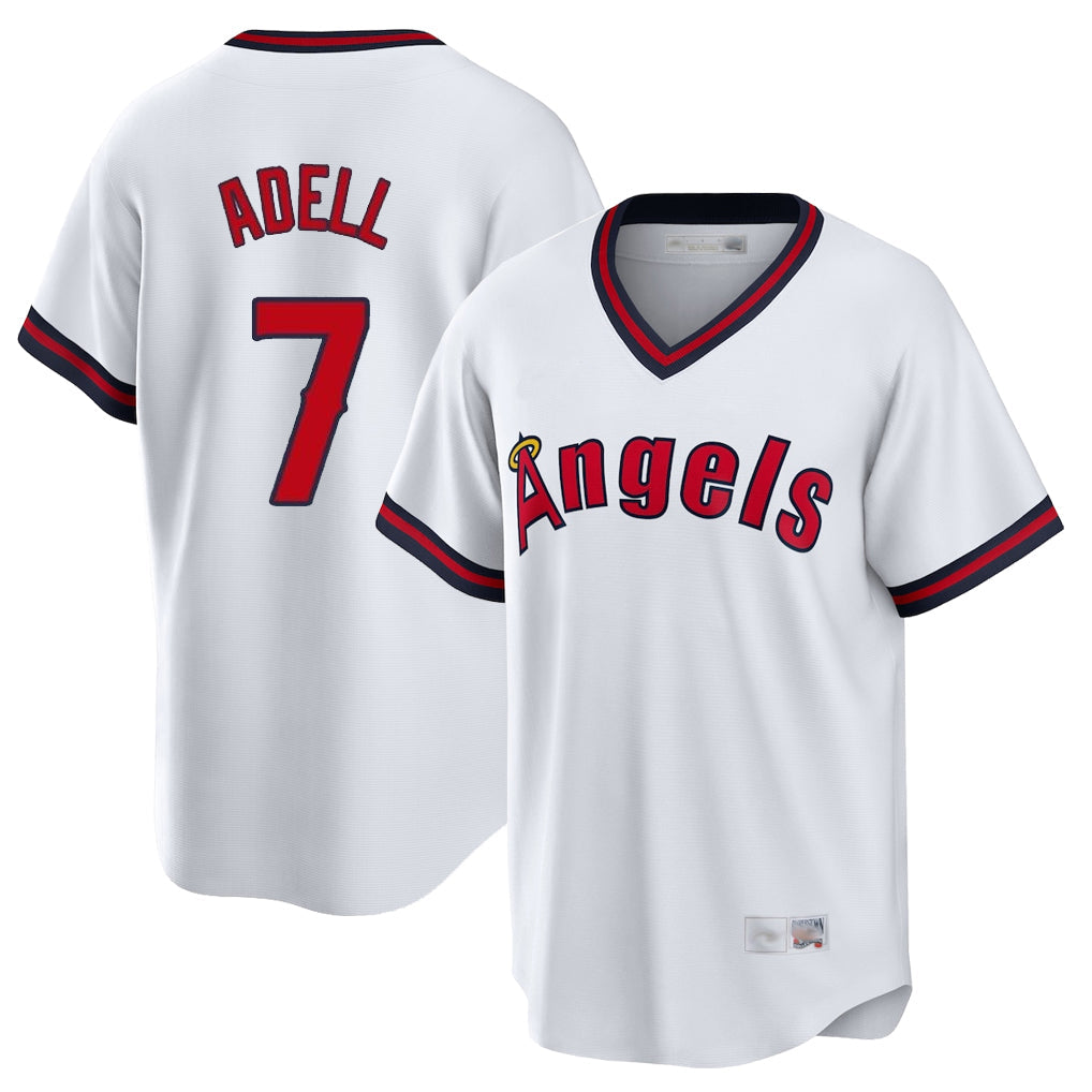 LA.Angels #7 Jo Adell Player White T-shirt Home Game Gdoa Stitched Jerseys