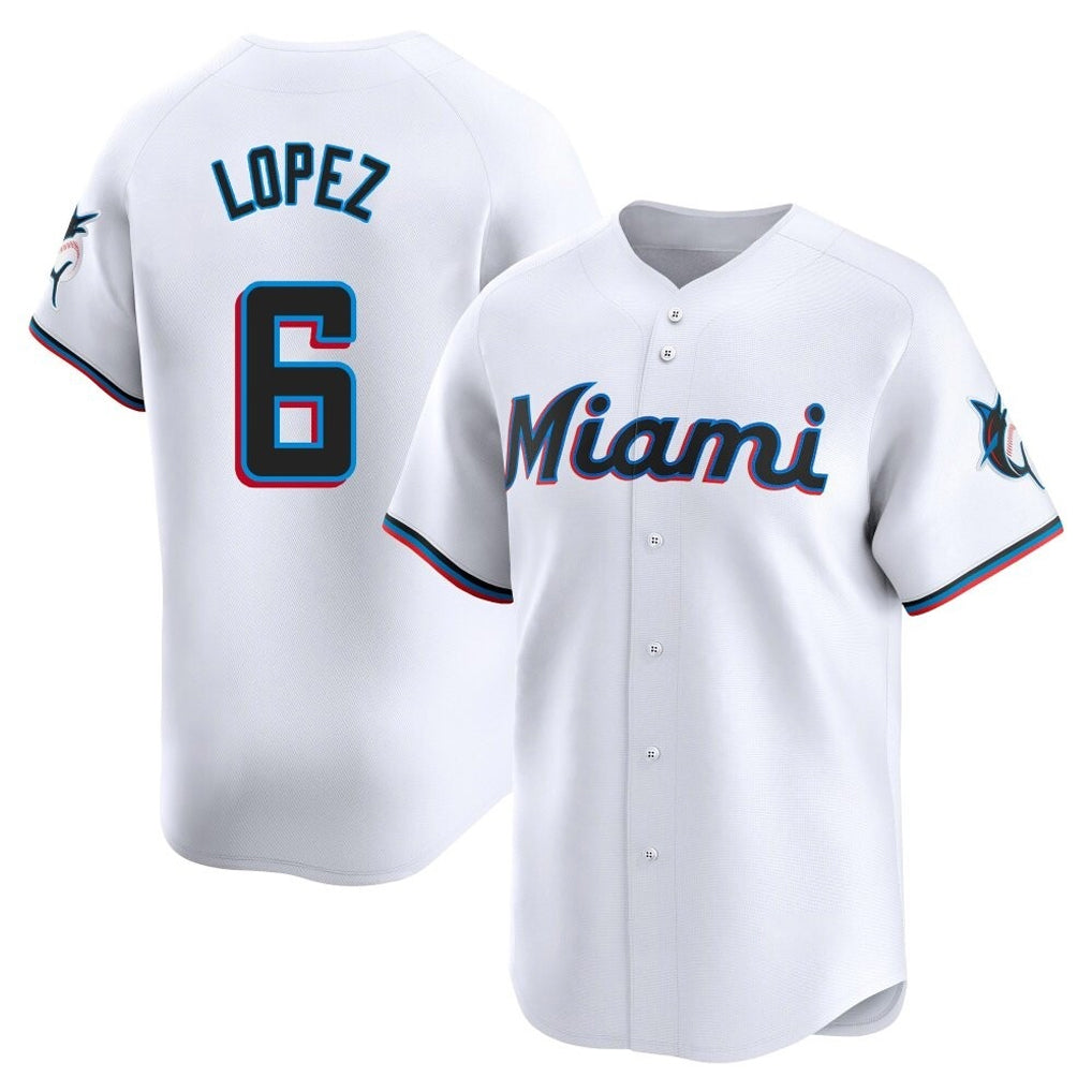 M.Marlins #6 Otto Lopez Player White  Home Limited Gdoa Stitched Jerseys