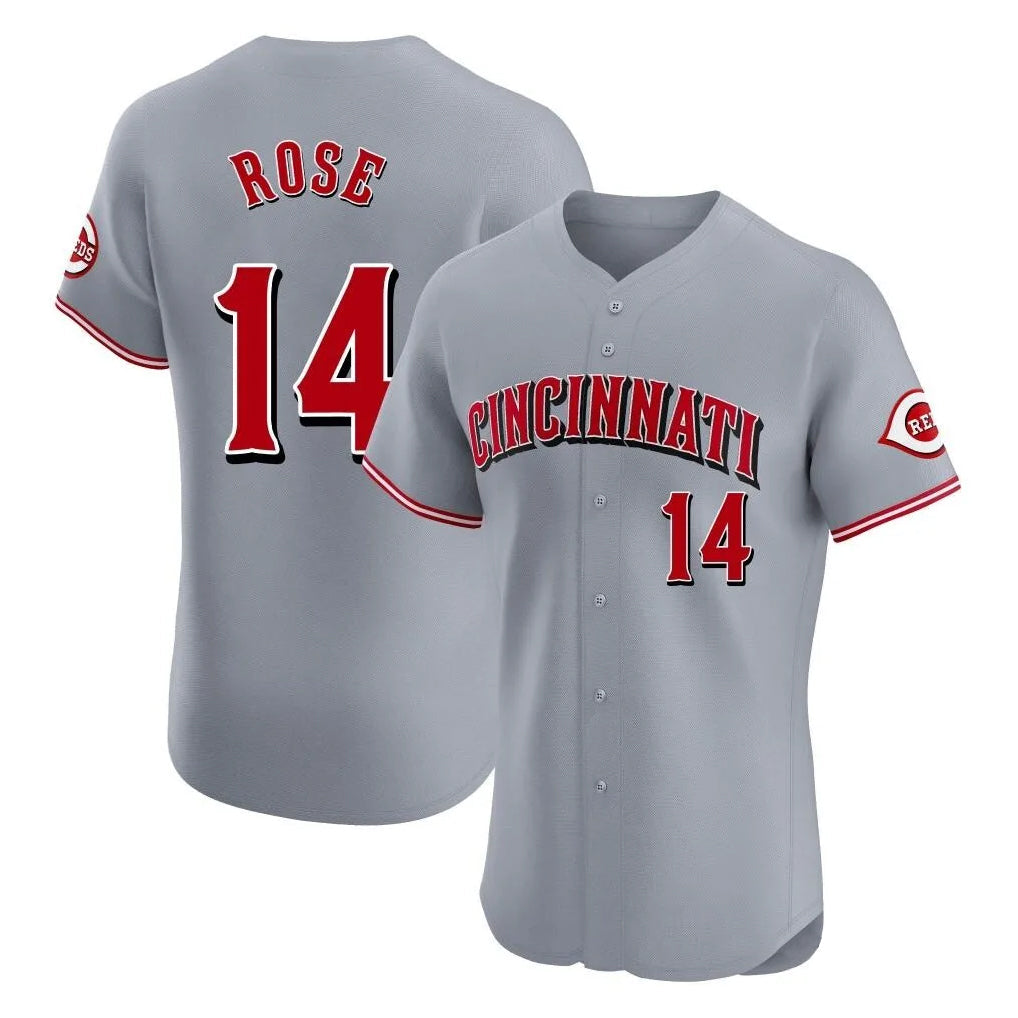 C.Reds #14 Pete Rose Player Gray Limited Elite Home Gdoa Stitched Jerseys