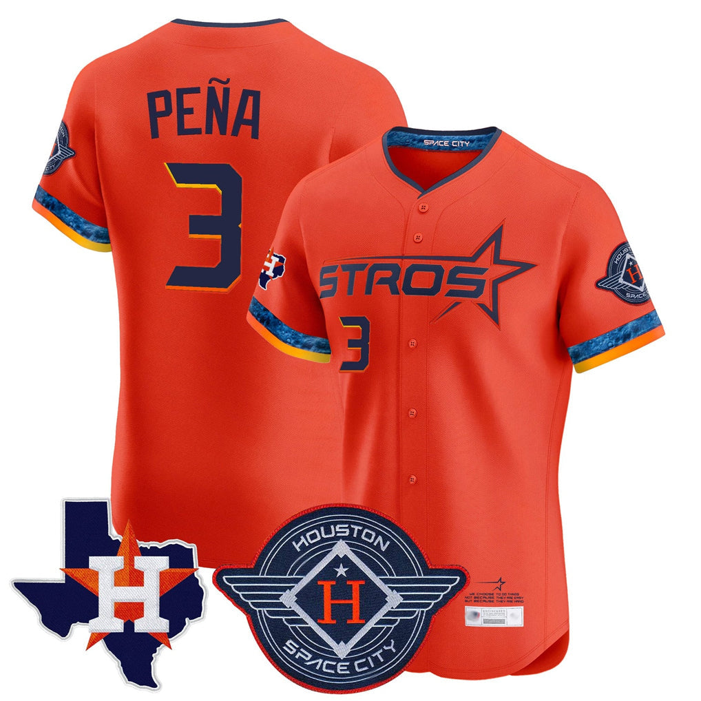 H.Astros #3 Jeremy Pena Player Orange City Connect Texas Patch Vapor Premier Limited Elite Home Gdoa Stitched Jerseys