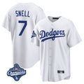 LA.Dodgers #7 Blake Snell Player White Game World Series Meet Gdoa Stitched Jerseys