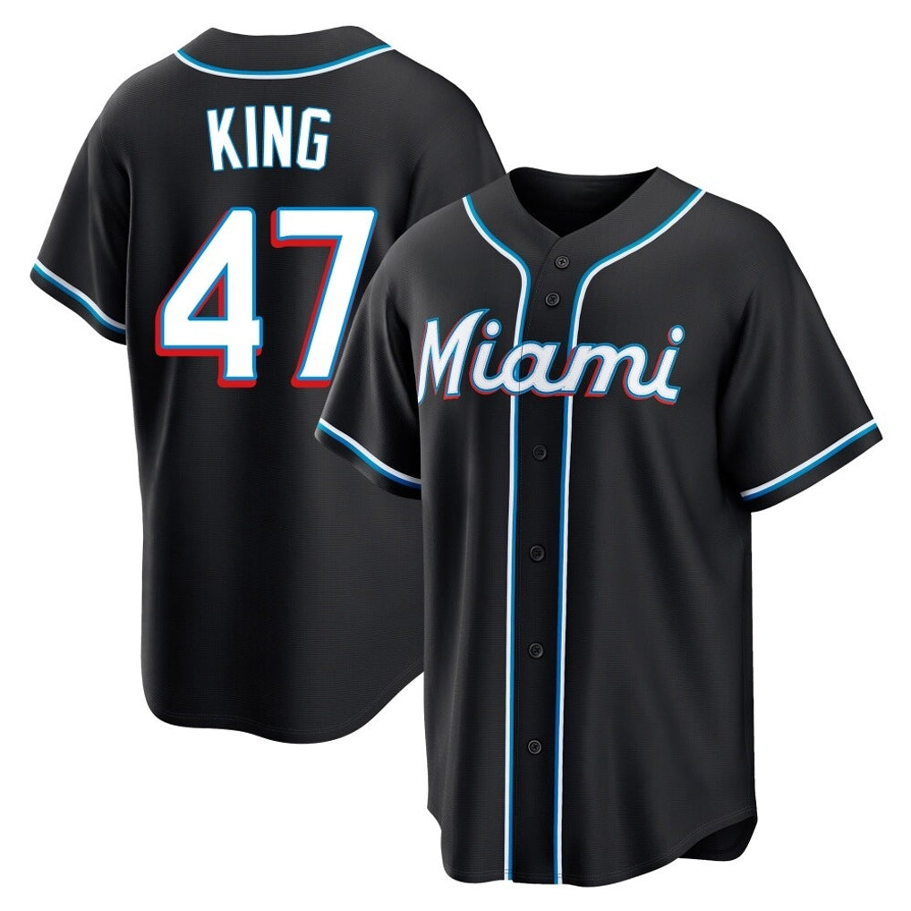 M.Marlins #47 John King Player Black Fashion Out Home Game Gdoa Stitched Jerseys