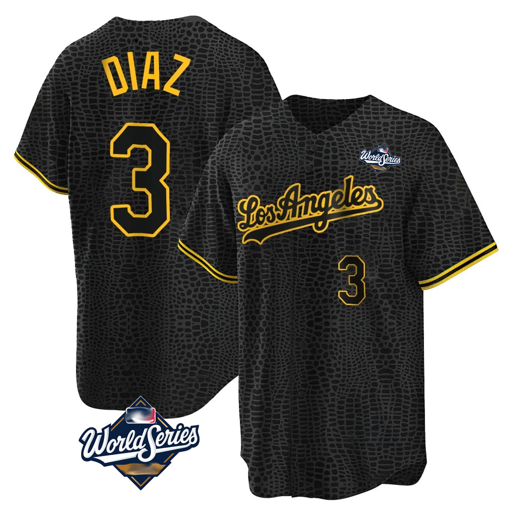 LA.Dodgers #3 Edwin D¨ªaz Player Black Gold World Series Limited Home Gdoa Stitched Jerseys