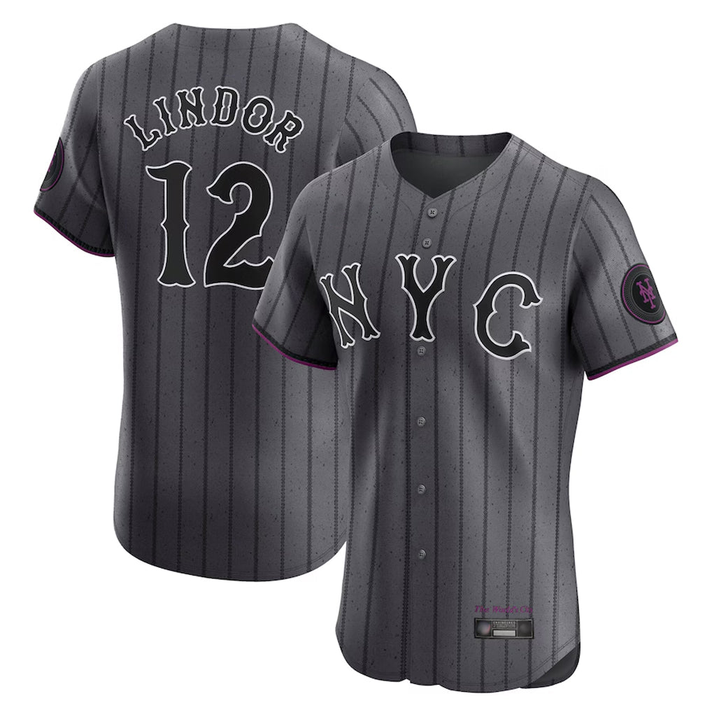NY.Mets #12 Francisco Lindor Player Gray City Connect Limited Elite Home Stitched Jerseys