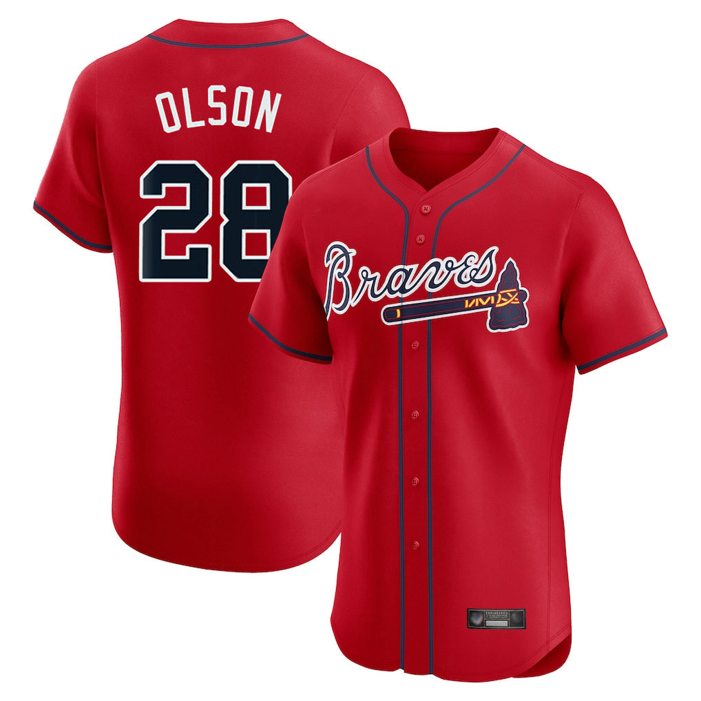 A.Braves #28 Matt Olson Player Red Limited Elite Home Game Gdoa Stitched Jerseys