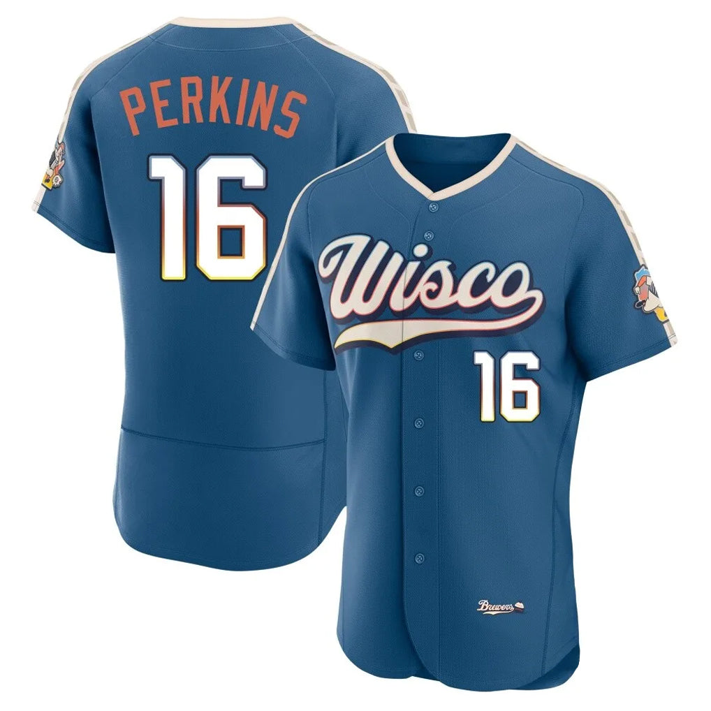 M.Brewers #16 Blake Perkins Player Blue 2026 City Connect Home Limited Elite Gdoa Stitched Jerseys