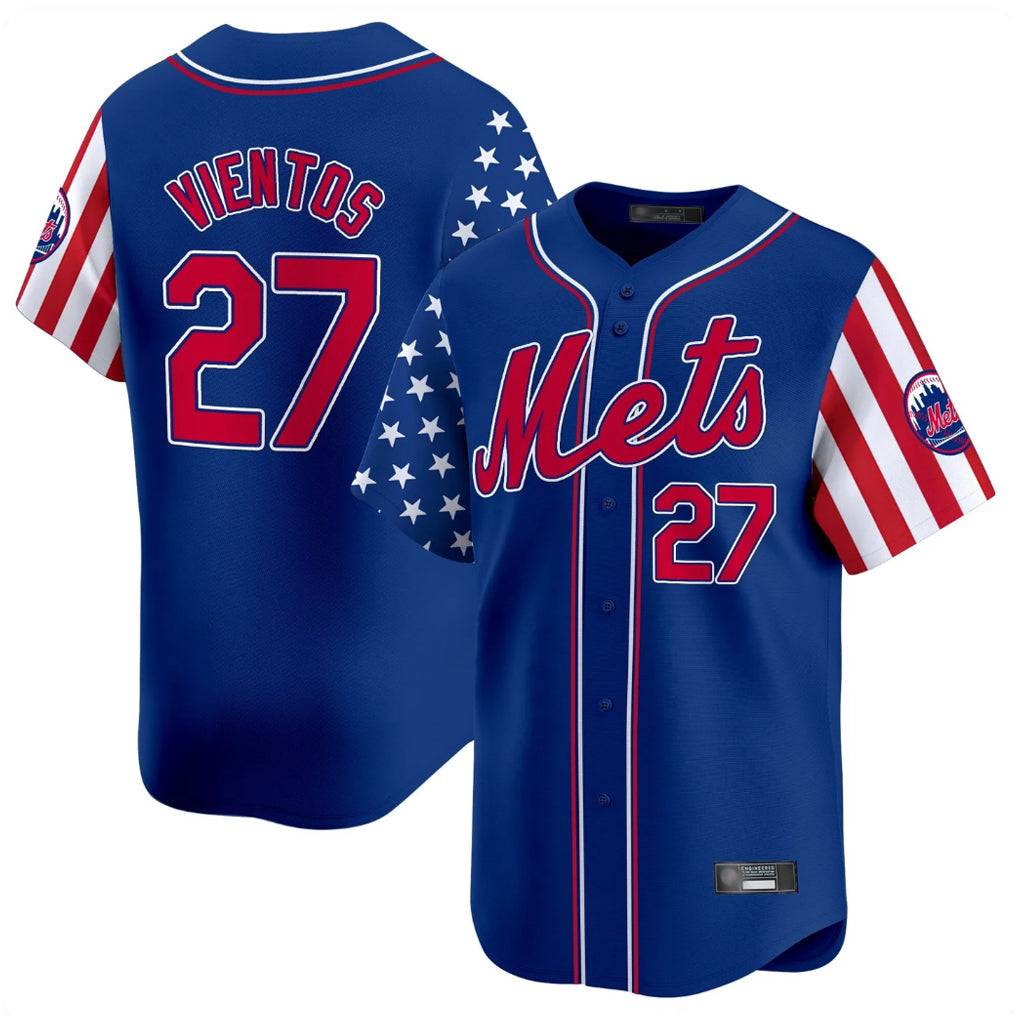 NY.Mets #27 Mark Vientos Player Royal 2025 Independence Day Vapor Premier Limited  Stitched Jerseys