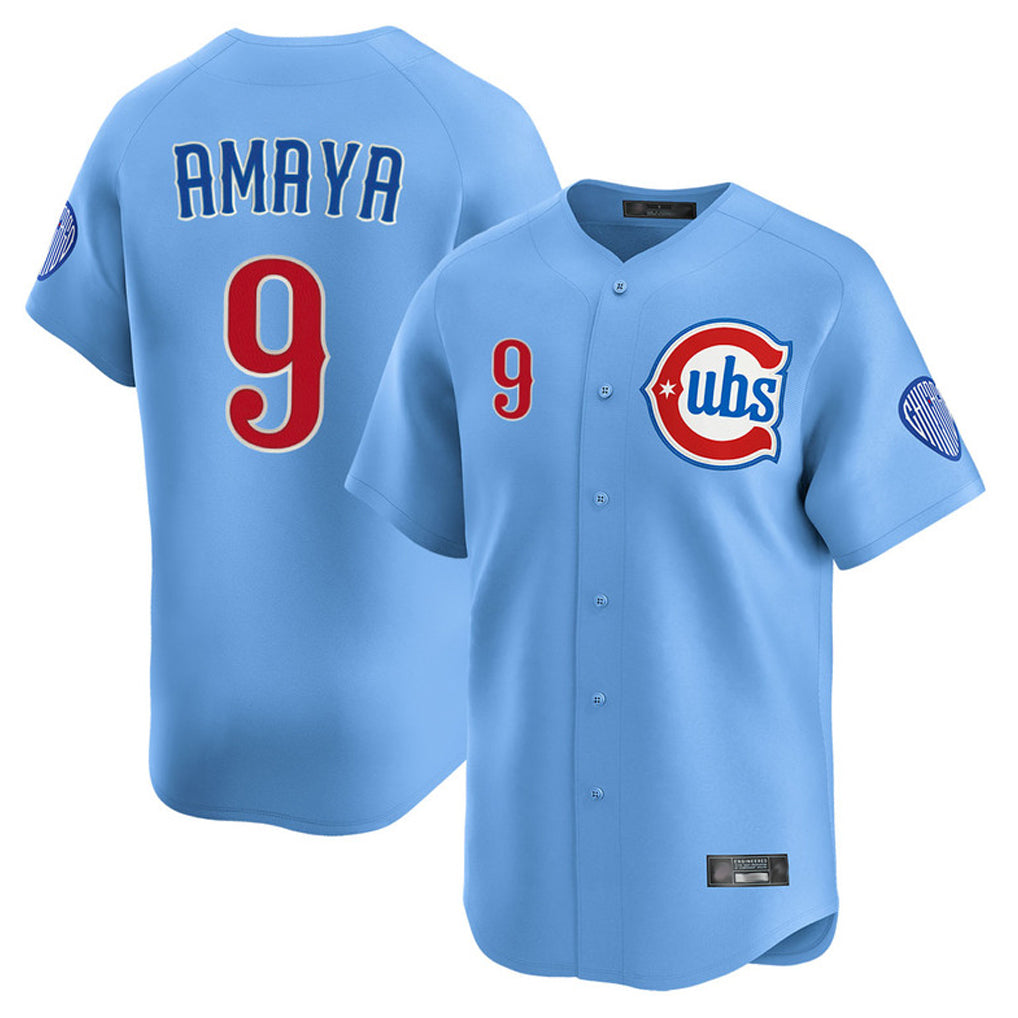 C.Cubs #9 Miguel Amaya Player Light Blue Limited Home Gdoa Stitched Jerseys