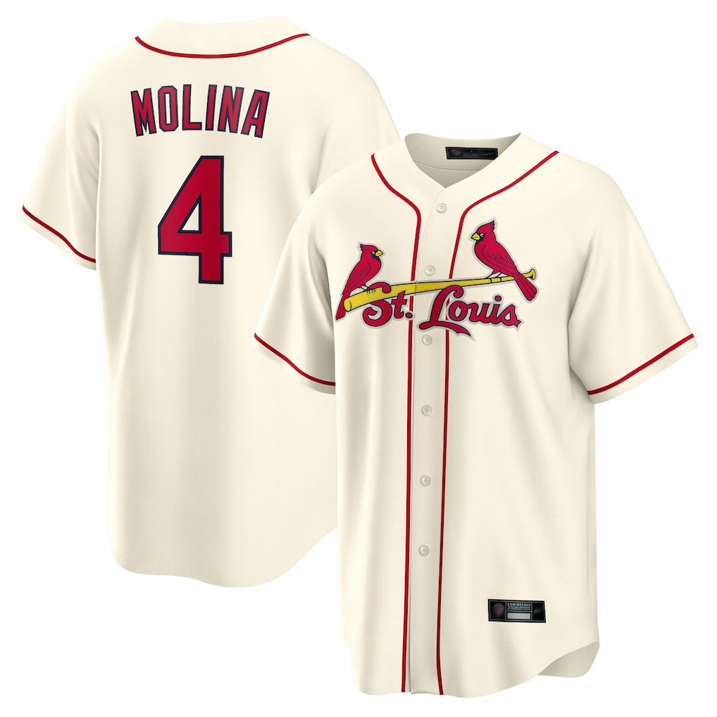 St. Louis Cardinals #4 Yadier Molina Player Cream Home Game Stitched Jerseys