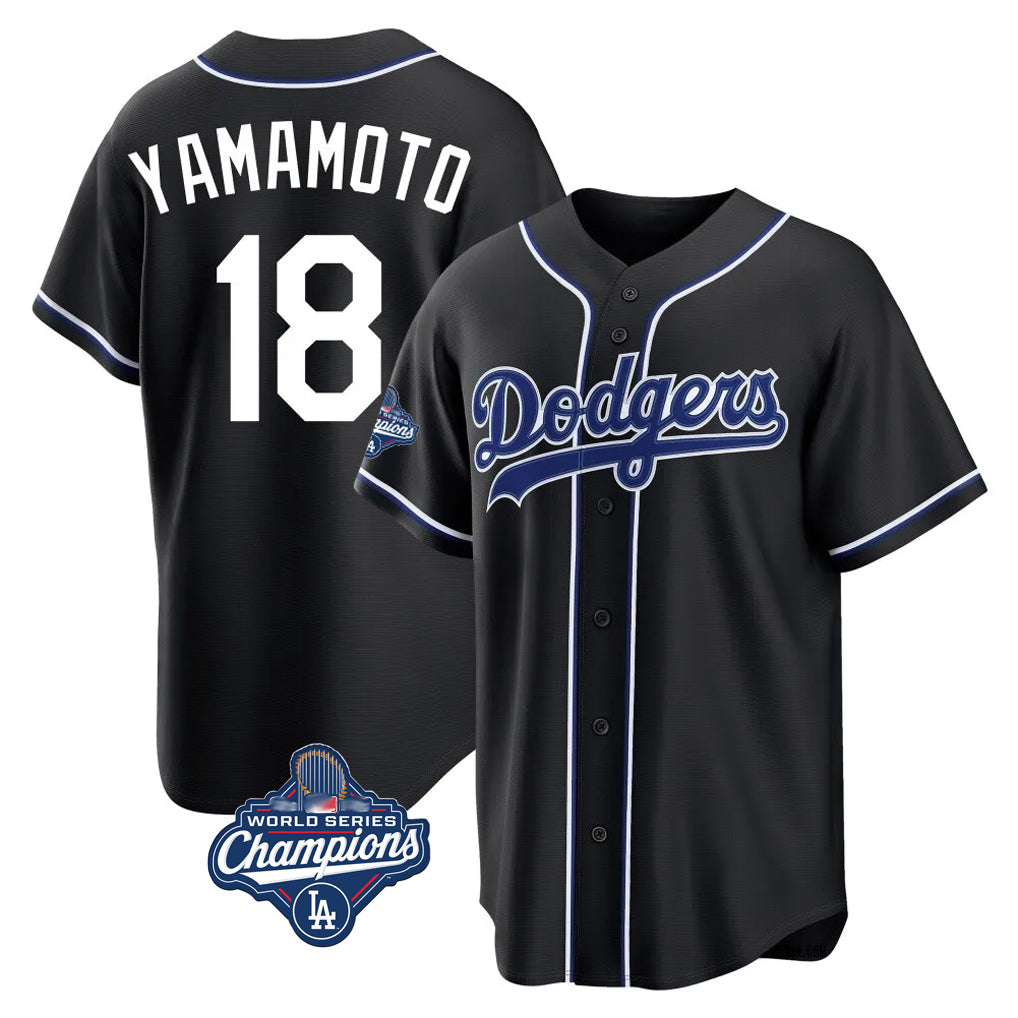 LA.Dodgers #18 Yoshinobu Yamamoto Player Black World Series Meet Carbon Limited Home Gdoa Stitched Jerseys
