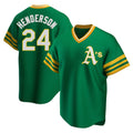 Athletics #35 Rickey Henderson Player Green Replica Cooperstown Collection T shirt Stitched Jersey