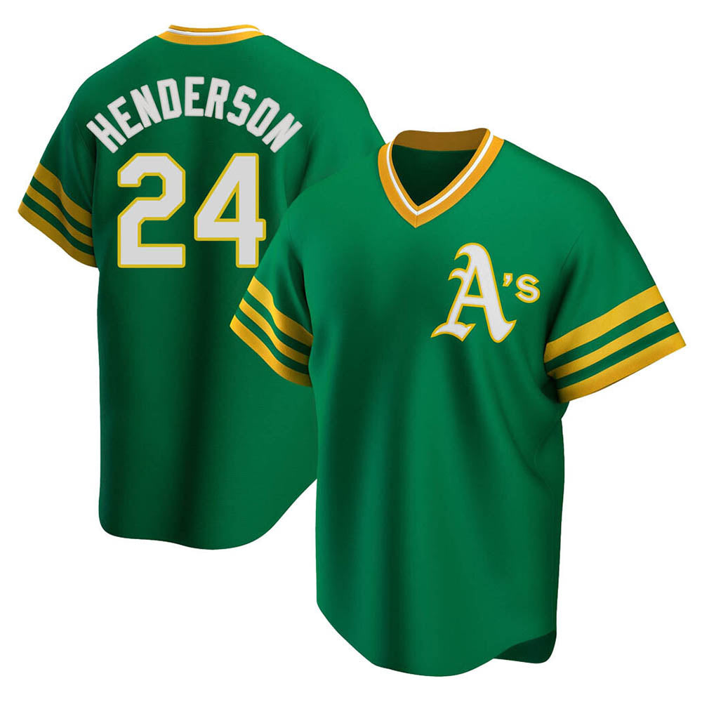 Athletics #35 Rickey Henderson Player Green Replica Cooperstown Collection T shirt Stitched Jersey