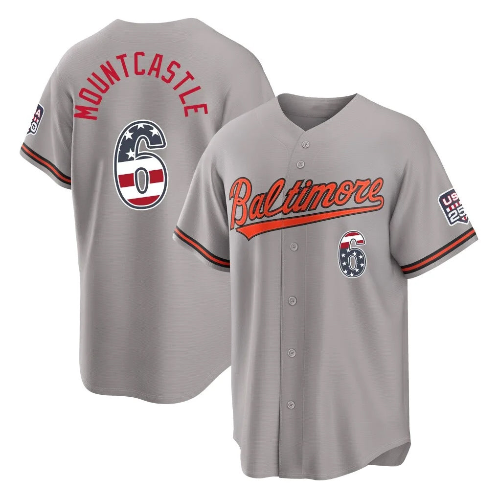 B.Orioles #6 Ryan Mountcastle Player Gray USA 250 Fourth of July Home Game Gdoa Stitched Jerseys