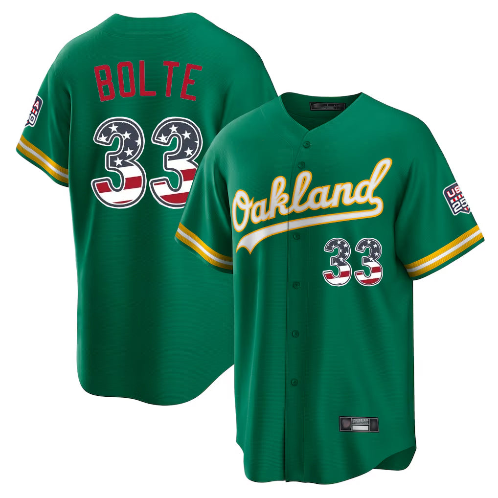 Athletics #33 Henry Bolte Player Kelly Green USA 250 Fourth of July Home Game Gdoa250Ys Stitched Jerseys