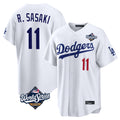 LA.Dodgers #11 Roki Sasaki Player White World Series Home Game Gdoa Stitched Jerseys